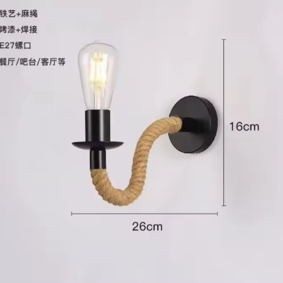 Retro Industriële Wandlamp – IJzer & Henneptouw, Decoratief en Sfeervo