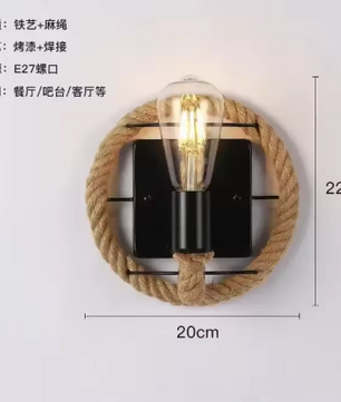 Retro Industriële Wandlamp – IJzer & Henneptouw, Decoratief en Sfeervo