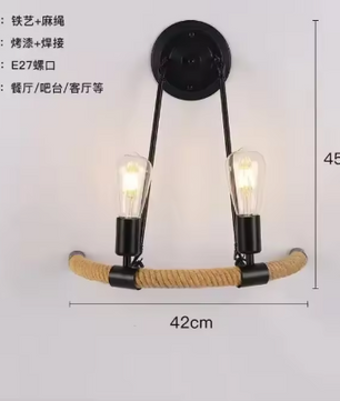 Retro Industriële Wandlamp – IJzer & Henneptouw, Decoratief en Sfeervo