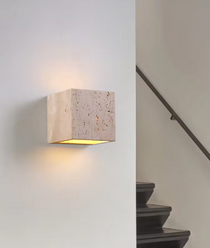 Vierkante Natuursteen Wandlamp – Waterdichte Buiten & Binnen Sfeerverlichting