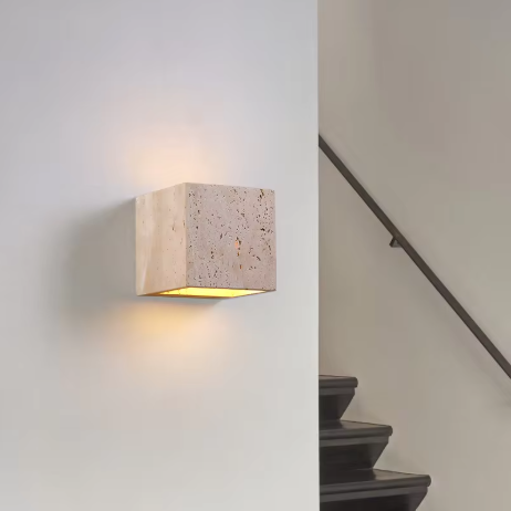 Vierkante Natuursteen Wandlamp – Waterdichte Buiten & Binnen Sfeerverlichting
