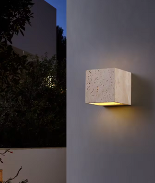 Vierkante Natuursteen Wandlamp – Waterdichte Buiten & Binnen Sfeerverlichting