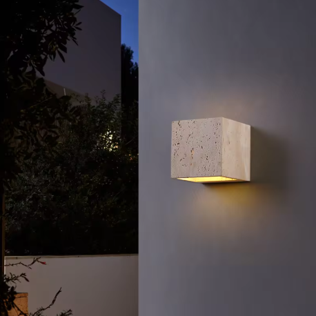 Vierkante Natuursteen Wandlamp – Waterdichte Buiten & Binnen Sfeerverlichting
