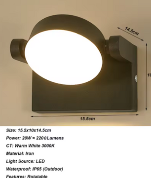 Moderne LED Wandlamp – 20W Binnen & Buiten, Draaibaar Paneel, Warm Wit Licht