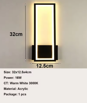 Moderne LED Wandlamp – 16W Acryl Design, Zwart, Warm Wit Licht 3000K