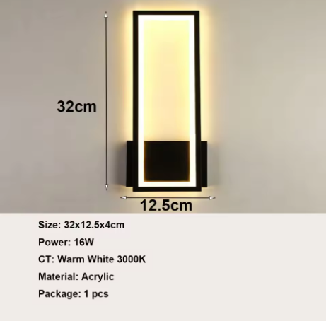 Moderne LED Wandlamp – 16W Acryl Design, Zwart, Warm Wit Licht 3000K