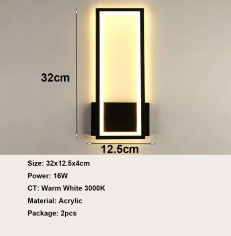 Moderne LED Wandlamp – 16W Acryl Design, Zwart, Warm Wit Licht 3000K