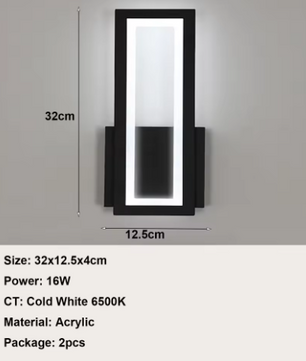 Moderne LED Wandlamp – 16W Acryl Design, Zwart, Warm Wit Licht 3000K