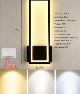 Moderne LED Wandlamp – 16W Acryl Design, Zwart, Warm Wit Licht 3000K