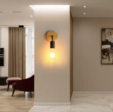 Industriële Wandlampen 2-Pack – Retro Hout & Metaal, E27 Fitting