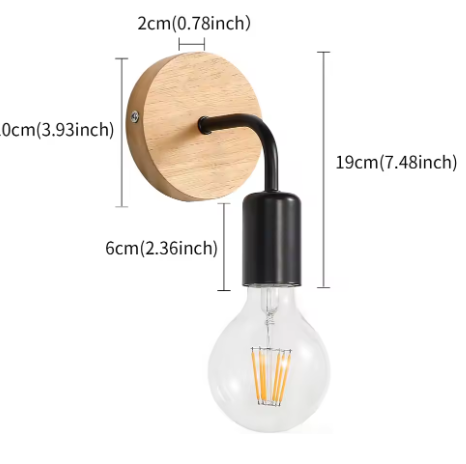 Industriële Wandlampen 2-Pack – Retro Hout & Metaal, E27 Fitting