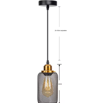 Zwarte Vintage Kooi Hanglamp – Industriële E27 Plafondlamp voor Café, Bar & Woonkamer
