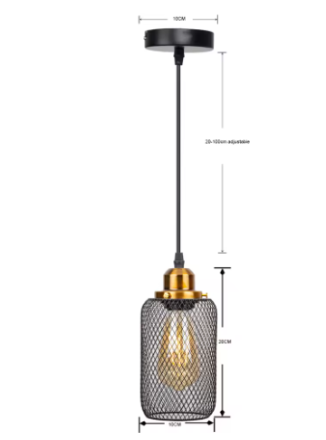 Zwarte Vintage Kooi Hanglamp – Industriële E27 Plafondlamp voor Café, Bar & Woonkamer