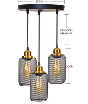 Zwarte Vintage Kooi Hanglamp – Industriële E27 Plafondlamp voor Café, Bar & Woonkamer