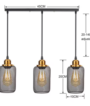 Zwarte Vintage Kooi Hanglamp – Industriële E27 Plafondlamp voor Café, Bar & Woonkamer