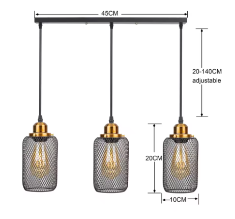 Zwarte Vintage Kooi Hanglamp – Industriële E27 Plafondlamp voor Café, Bar & Woonkamer