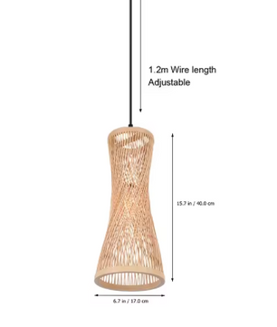 Japanse Bamboe Hanglamp – Handgeweven Rotan Kroonluchter, Natuurlijke Sfeerverlichting voor Woonkamer, Restaurant & Café