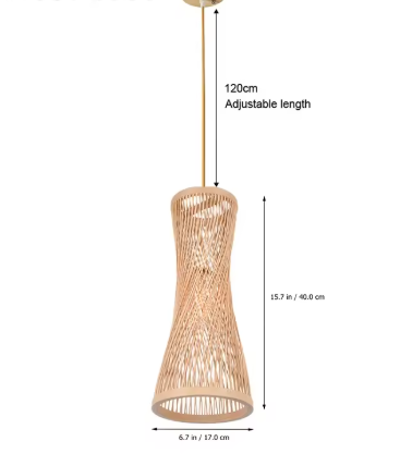 Japanse Bamboe Hanglamp – Handgeweven Rotan Kroonluchter, Natuurlijke Sfeerverlichting voor Woonkamer, Restaurant & Café