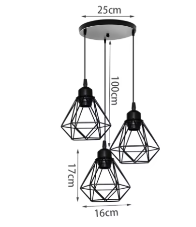 Vintage Industriële Hanglamp – Smeedijzeren Diamant Design, Modern en Stijlvol
