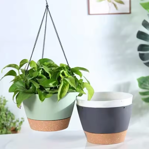 Hangende Zelfbewaterende Plantenbak – Kunststof Bloempot met Schotel en Waterniveau-indicator