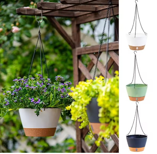 Hangende Zelfbewaterende Plantenbak – Kunststof Bloempot met Schotel en Waterniveau-indicator