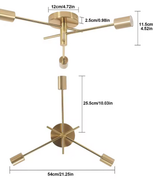 Gouden Plafondlamp met 3 E27 Fittingen – Retro Industriële Stijl