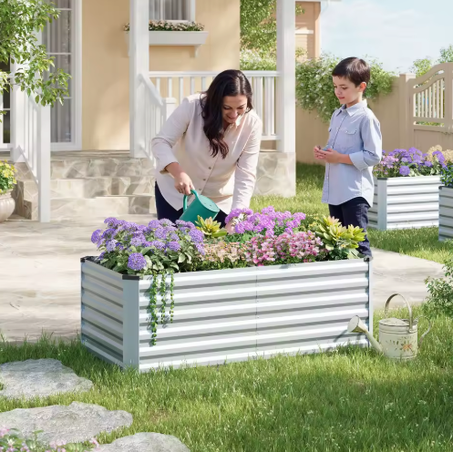 Verhoogd Stalen Tuinbed – Zilveren Plantenbak voor Balkon, Terras en Tuin