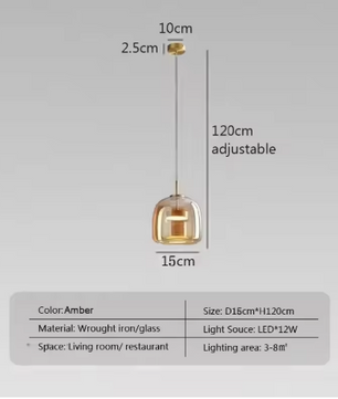 Moderne LED Glazen Hanglamp – Rookgrijs & Amber, 3 Maten
