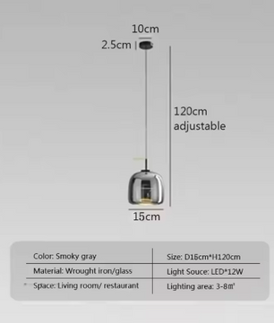 Moderne LED Glazen Hanglamp – Rookgrijs & Amber, 3 Maten
