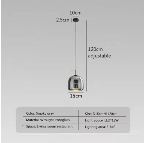 Moderne LED Glazen Hanglamp – Rookgrijs & Amber, 3 Maten