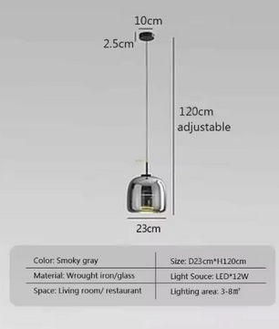 Moderne LED Glazen Hanglamp – Rookgrijs & Amber, 3 Maten