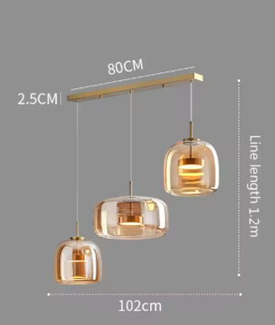 Moderne LED Glazen Hanglamp – Rookgrijs & Amber, 3 Maten
