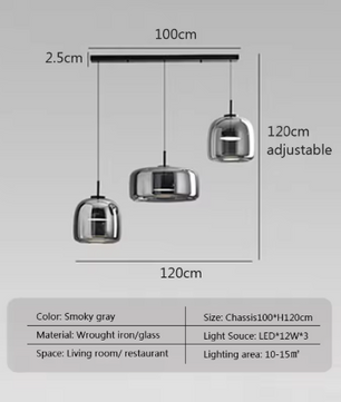 Moderne LED Glazen Hanglamp – Rookgrijs & Amber, 3 Maten