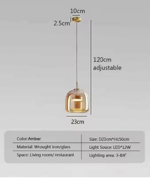 Moderne LED Glazen Hanglamp – Rookgrijs & Amber, 3 Maten