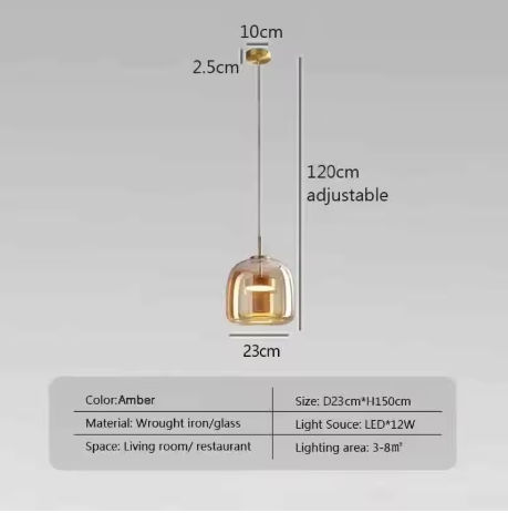 Moderne LED Glazen Hanglamp – Rookgrijs & Amber, 3 Maten