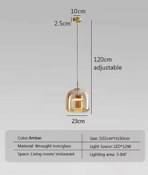 Moderne LED Glazen Hanglamp – Rookgrijs & Amber, 3 Maten