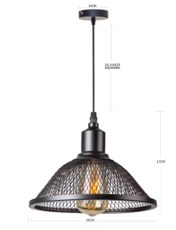 Vintage Retro Zwarte Hanglamp – Industriële Net-Cage Stijl, E27 LED Armatuur