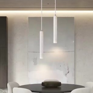 Japanse LED Hanglamp – Lange Buis met Houten Plafondplaat, Rustig & Modern Design