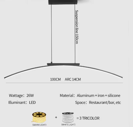 Moderne LED Boog Hanglamp – Eigentijds Design, Verstelbare Helderheid & Energiezuinig