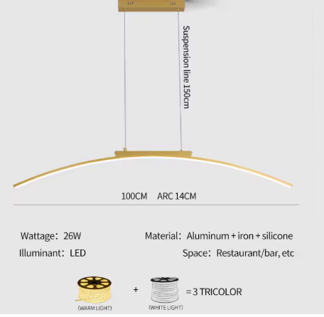 Moderne LED Boog Hanglamp – Eigentijds Design, Verstelbare Helderheid & Energiezuinig