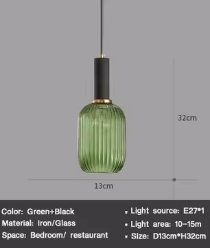 Nordic Glazen Hanglamp – Cognac, Groen, Wit & Rookgrijs, Modern Design