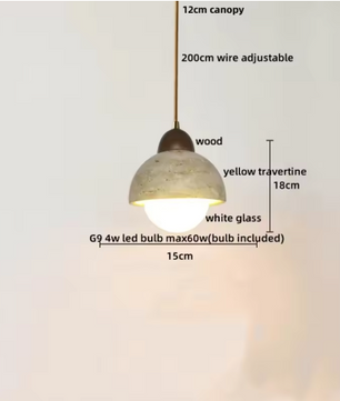 Japanse Travertijn Hanglamp – Moderne Wabi Sabi LED Hanglamp met Houten Accenten