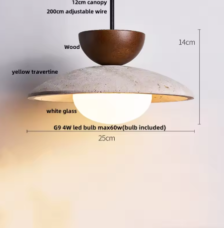 Japanse Travertijn Hanglamp – Moderne Wabi Sabi LED Hanglamp met Houten Accenten