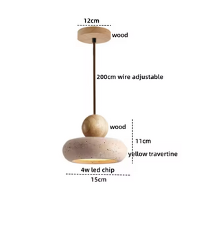 Travertijn Hanglamp – Moderne Grotsteen LED Plafondlamp met Houten Accenten