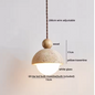 Travertijn Hanglamp – Moderne Grotsteen LED Plafondlamp met Houten Accenten