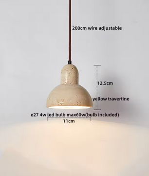 Travertijn Hanglamp – Moderne Grotsteen LED Plafondlamp met Houten Accenten