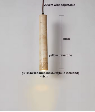 Travertijn Hanglamp – Moderne Grotsteen LED Plafondlamp met Houten Accenten