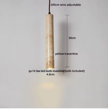 Travertijn Hanglamp – Moderne Grotsteen LED Plafondlamp met Houten Accenten