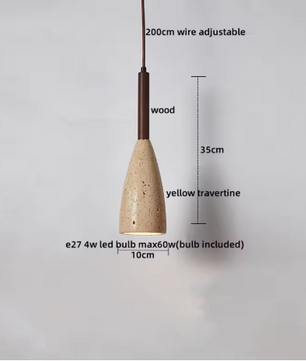 Travertijn Hanglamp – Moderne Grotsteen LED Plafondlamp met Houten Accenten