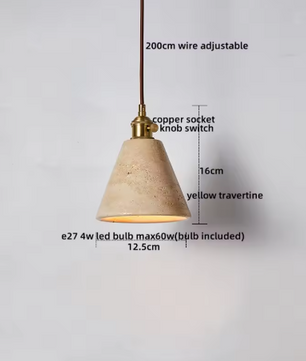 Travertijn Hanglamp – Moderne Grotsteen LED Plafondlamp met Houten Accenten